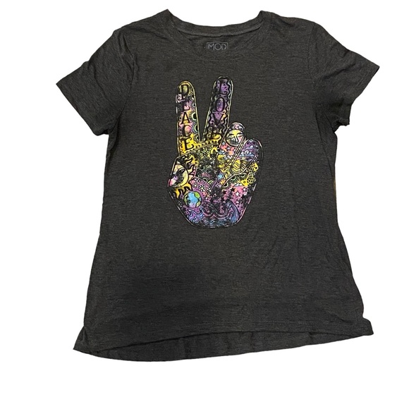 Modern Lux Psychedelic Art Peace Sign T-Shirt Womens Cap Sleeve Shirt Size Large - Picture 1 of 6